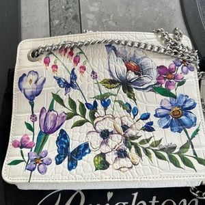 Brighton Handbag Blanc Jardin Sylvie Chain Floral Butterfly White Shoulder Bag